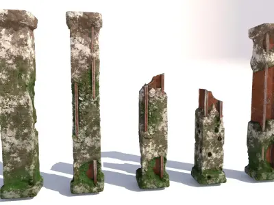 modern concrete columns destroyed and broken 3D model