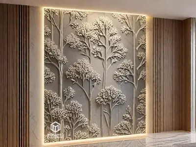  modern tree panel wall decor set relief stl mural CNC 292 3D model