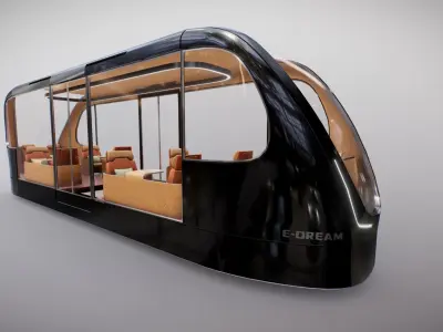 M0022 Medium poly vehicle 3d model Futuristic Tram Low-poly 3D model