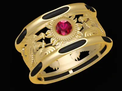 Luxury Dragon Phoenix Gemstone Ring for Men 1977 3D print model