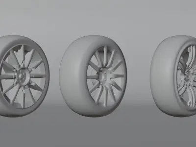 Car wheel set Low-poly 3D model