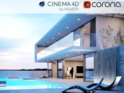 Corona - C4D Scene files - Modern Minimalist House Exterior 3D model