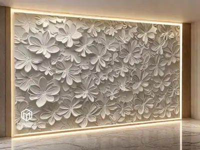 modern panel wall decor set relief stl mural CNC 305  3D model