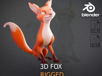 Cartoon Fox for blender Rigged Low-poly 3D model