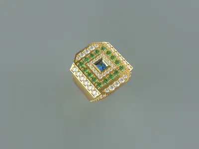 Men ring with emerald and diamonds 3D print model