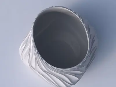 Bowl twisted elipse with wavy extruded lines 3D print model