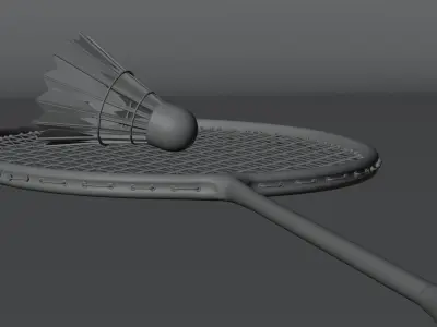 Badminton Racket and Shuttlecock - High Polly 3D model