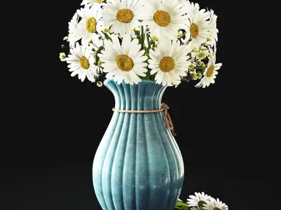 flower set 3 daisies in vase 3D model
