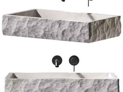 Sink made of natural white marble stone with rough rock edge 3D model