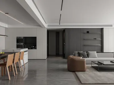 Modern Light Luxury Living and Dining Room Interior 3D model