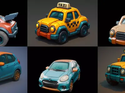 Stylized Car Advanced model bundle 3 pack 100 glb 3D model