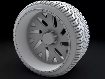 Truck Low Profile Tire and Wheel 3D Printable 3D print model