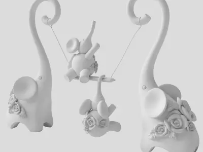 Set of decorative elephants 3D model