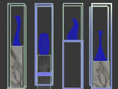 Decor four sculptures in metal frame 3D model