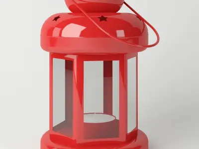 Lantern on wooden table Low-poly 3D model