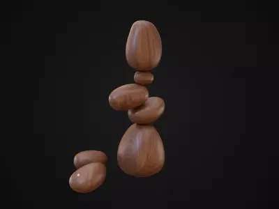 Wood Magnetic Balance Stone Sculpture Low-poly 3D model