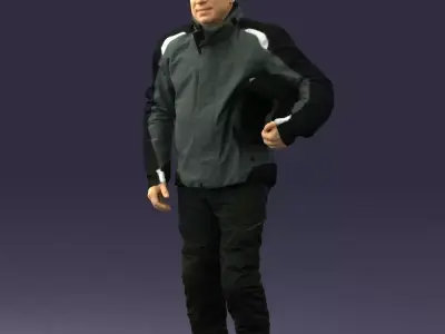 Biker in a motorcycle jacket with a helmet 0089 3D model