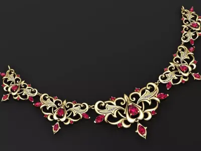 Royal Ruby Blossom Gold Necklace 3D print model