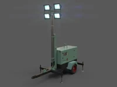 PBR Mobile Light Tower Generator A - Green Light Low-poly 3D model