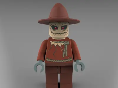 The Scarecrow lego figure wearing hat 3D model