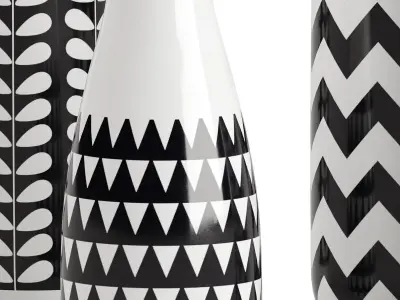 Set of 4 black and white patterned vases 3D model