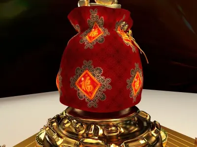 Chinese money bag with yuanba and toad 3D model