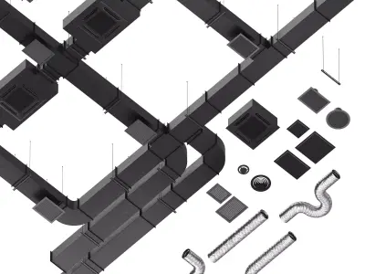Duct System Components Low-poly 3D model