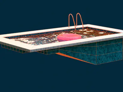 Backyard Pool with Inflatable Ring Free low-poly 3D model