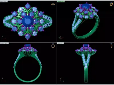 Ornate Starburst Cluster Ring Pave Filigree CAD for Printing 3D print model