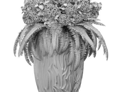 Decorative hydrangea flowers in a garden vase urn 3D model