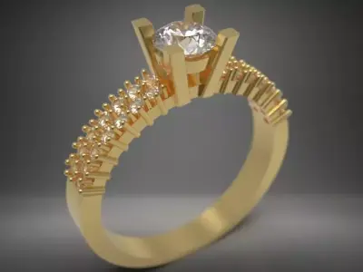 Elegant Gold Engagement Ring with Diamond Center  3D print model