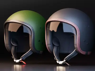 Vintage Open Face Motorcycle Helmet 3D model
