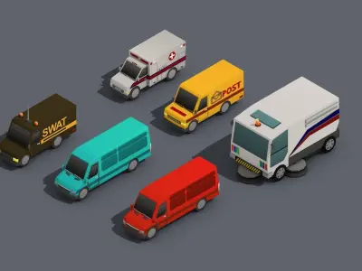 Low Poly Car Pack 01 Isometric Low-poly 3D model