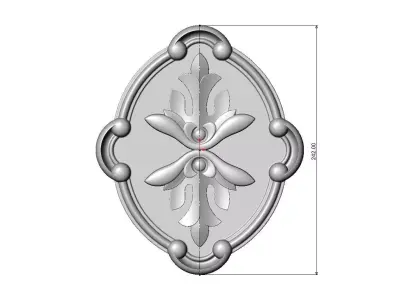 Oval scroll frame and carved floral ornament relief 3D print model