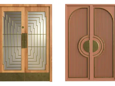 Wood Door Set  5 Stylish 3D Models  Low-poly 3D model