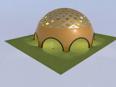 3D Dome large arena structure with atrium 3D model