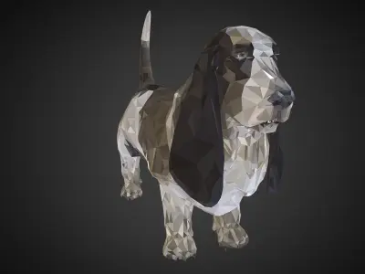 Dog Black Basset Hound Low Polygon Art Animal Low-poly 3D model