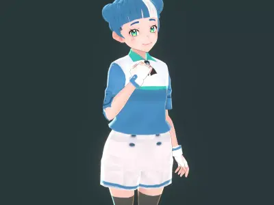 Godotte anime girl with hair and shorts Low-poly 3D model