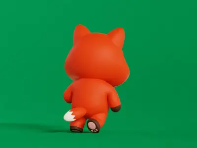 Fox Character Cartoon Chibi Kawaii Rigged Animated Low-poly 3D model
