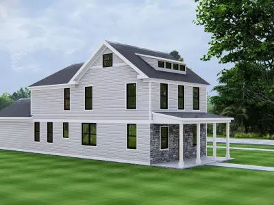 Modern American Two-Story House Exterior with Attached Garage 3D model