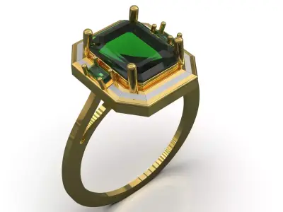 luxury jewelry emerald gemstone stl 3dm gold ring model jr0259 3D print model