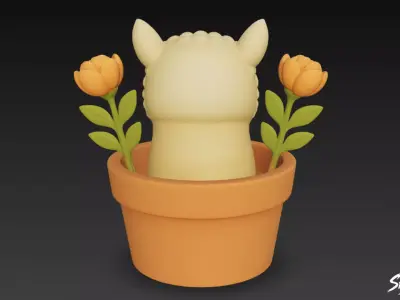 Llama in Flower Pot Low-poly 3D model