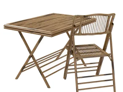 Bamboo folding chair and table exterior cafe 3D model