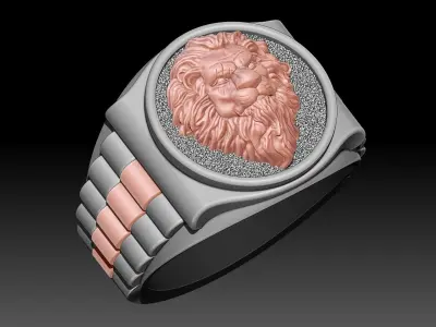 Lion tiger watch Man Ring silver gold printable jewelry  3D print model