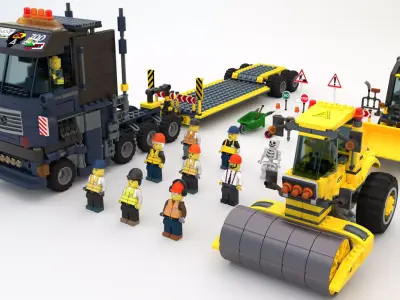 Lego workers and construction equipment 3D model