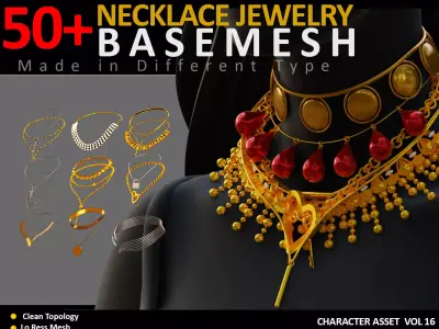 50 NECKLACE JEWELRY BASEMESH  Low-poly 3D model