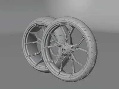 Front 23 and rear 21 wheels with tires for motorcycle Free 3D model
