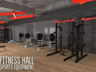 Fitness hall - sports equipment 3D model