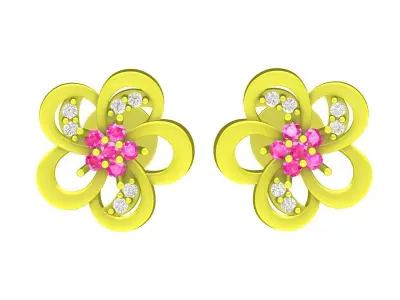 A6759 Beautiful Diamond Flower Stud Earrings 3D print model