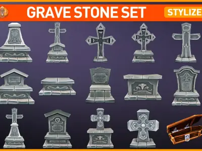 Grave Stone Bundle 3D model
